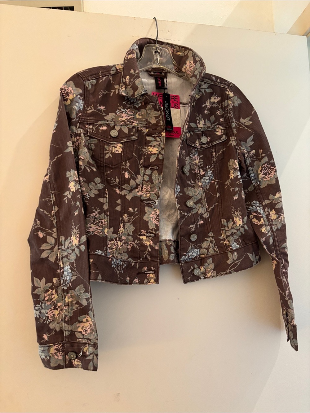 Almost Famous Brown Floral Crop Jean Jacket